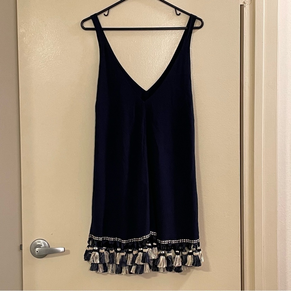 REFORMATION NWOT Taurus Tassel Mini Dress in Navy - Picture 3 of 6